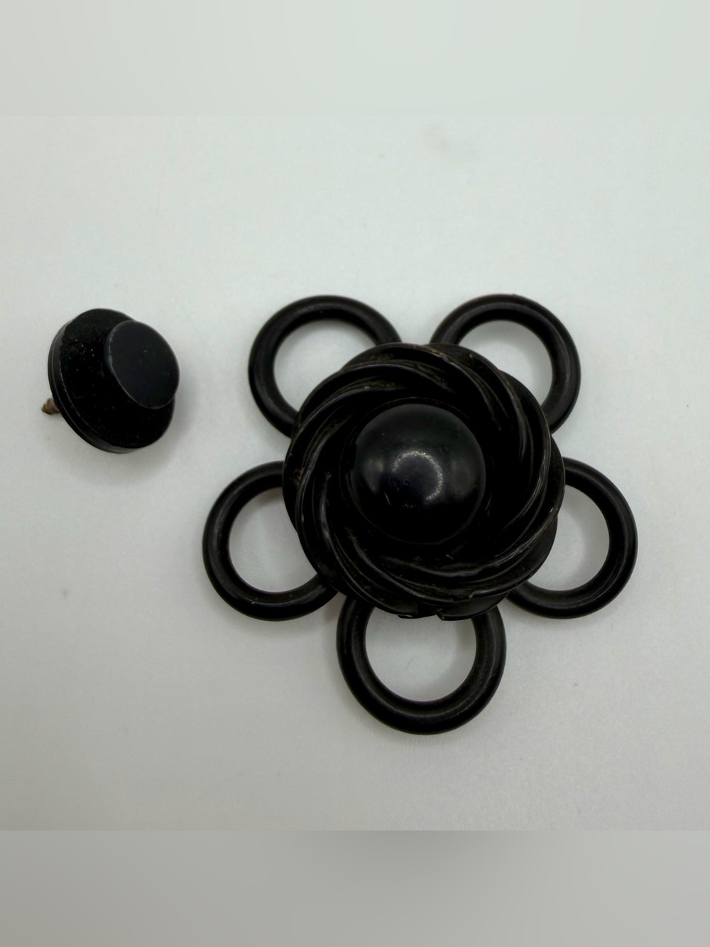 Vtg Black Celluloid Flower Button Screw Shank Art Deco Victorian Revival Floral